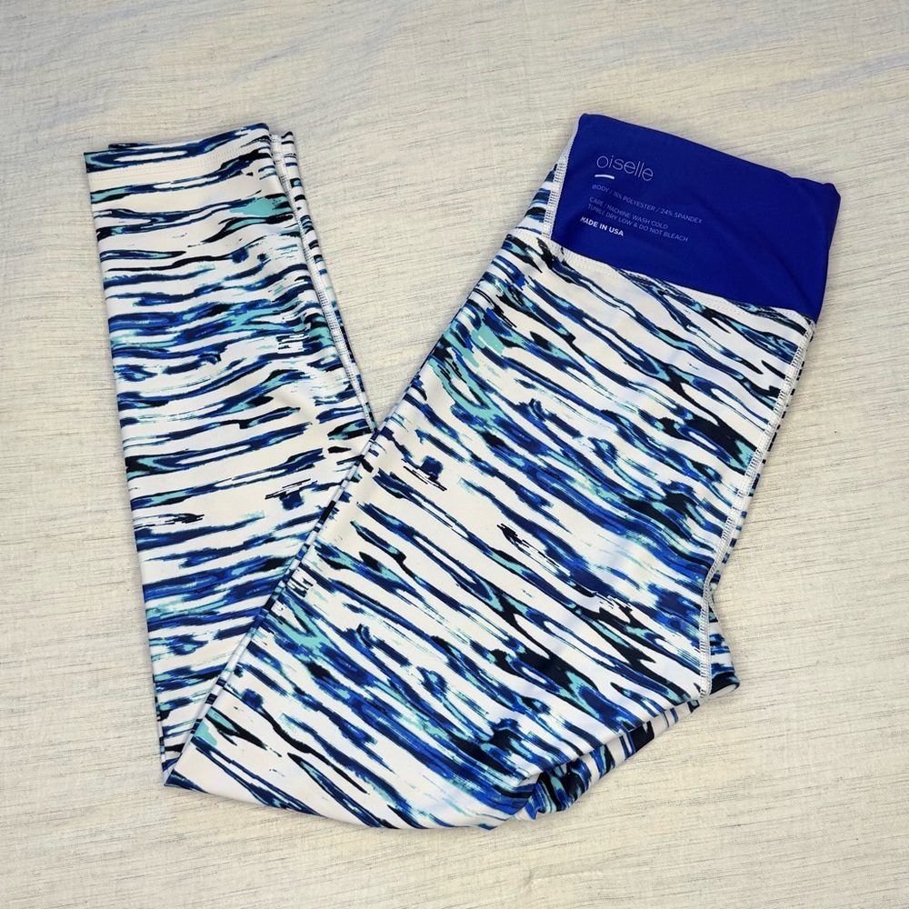 Oiselle Blue Wave Print Leggings Tights‎ Size Medium